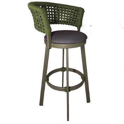 Banqueta Somália Em Alumínio E Corda Náutica Jardim, Varanda Verde Musgo