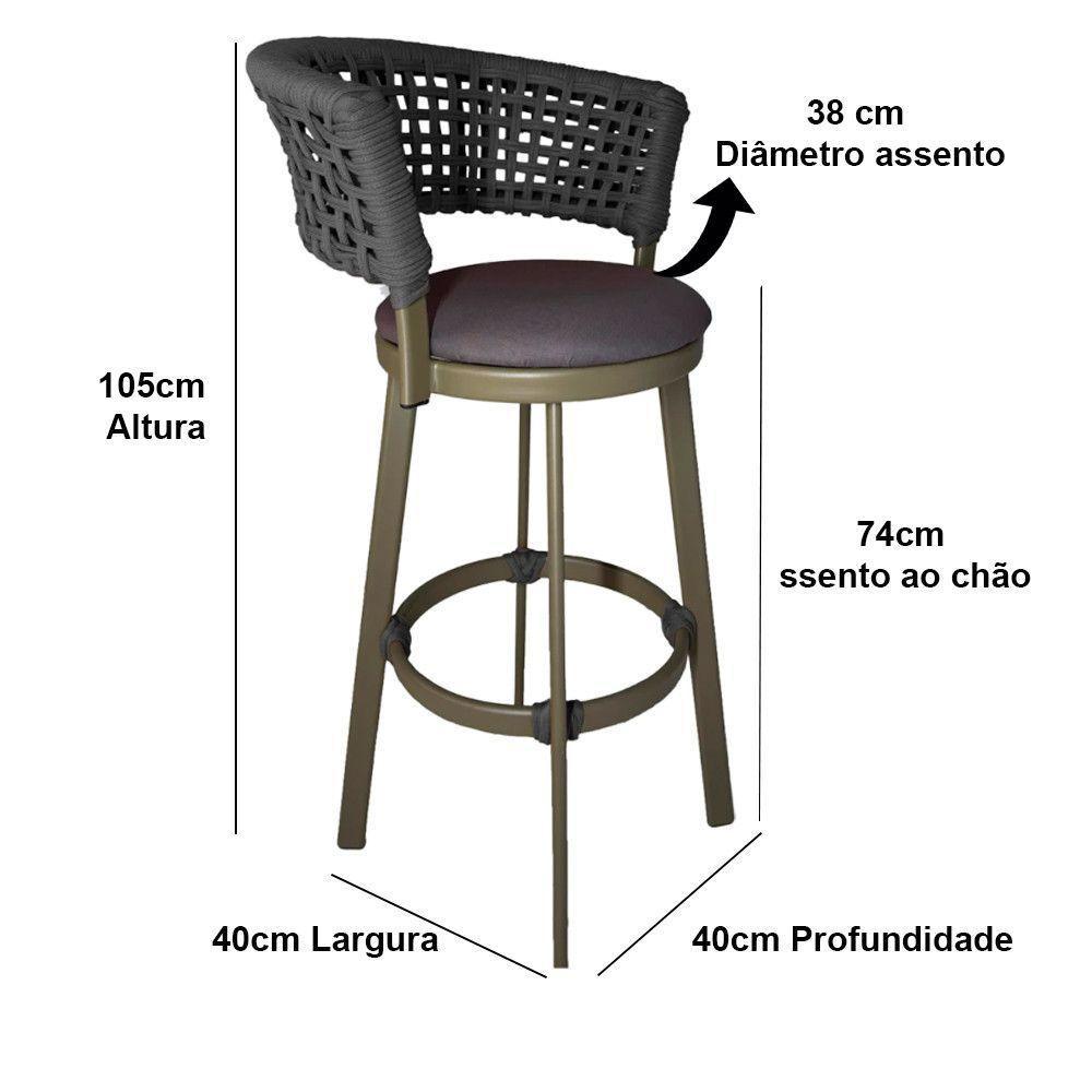 Banqueta Somália Em Alumínio E Corda Náutica Jardim, Varanda Prata - 5