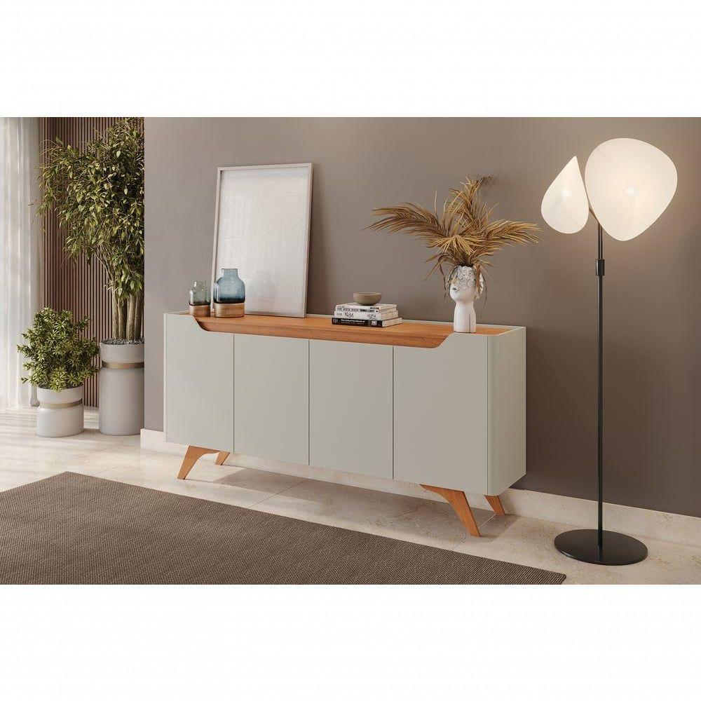 Buffet Grécia 4 Portas Com Pés Em Madeira Maciça Mavaular Off White-naturale - 4
