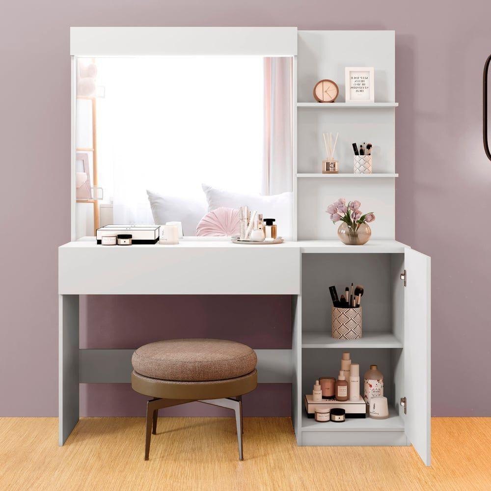 Camarim Londres 1 Porta 1 Gaveta Com Espelho Mavaular Branco - 5