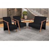 Conjunto Venus Braços Em Madeira Maciça 1 Namoradeira 2 Poltronas Courino Preto - 4