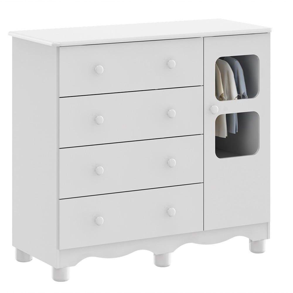Comoda Infantil 1 Porta 4 Gavetas Uli - Moveis Peroba Branco Brilho - 1