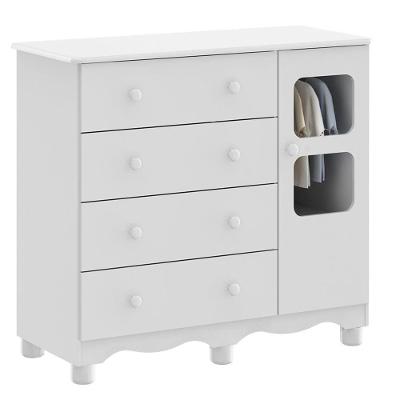 Comoda Infantil 1 Porta 4 Gavetas Uli - Moveis Peroba Branco Brilho