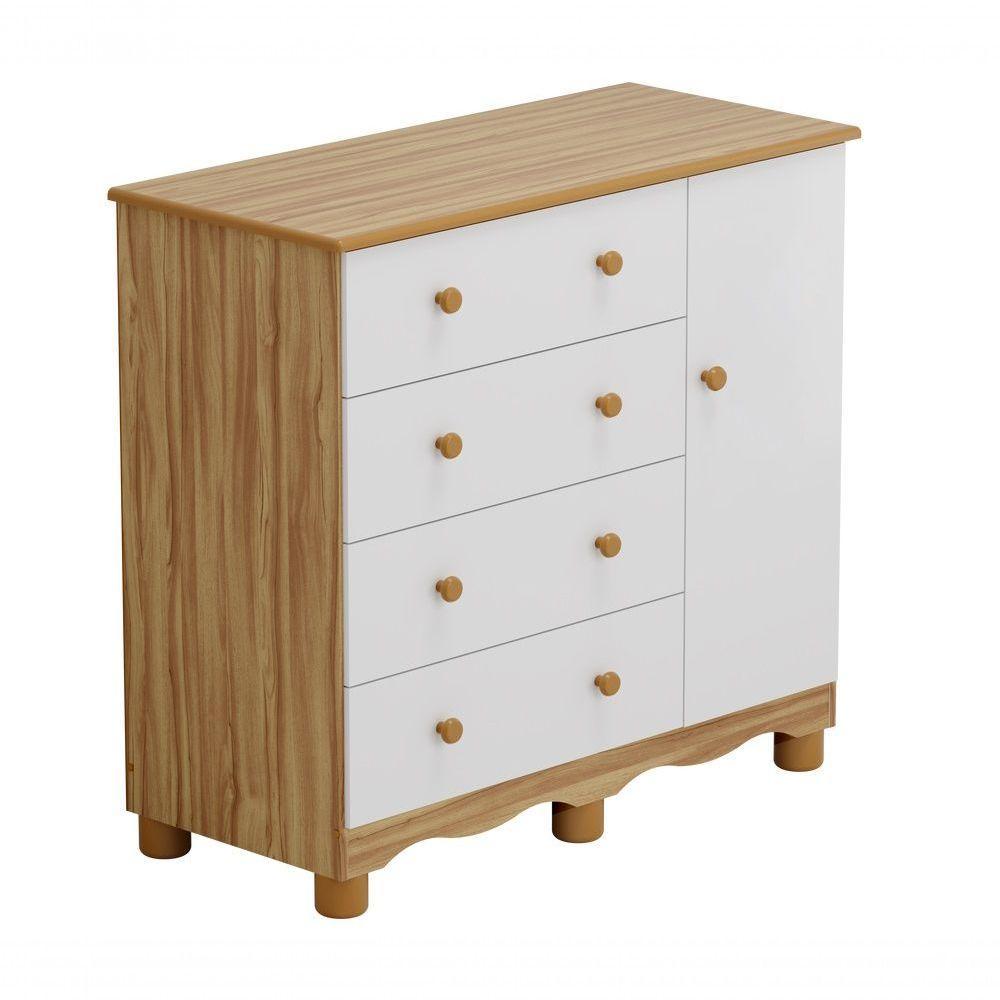 Comoda Junior New 1 Porta 4 Gavetas - Moveis Peroba Amendoa-branco - 1