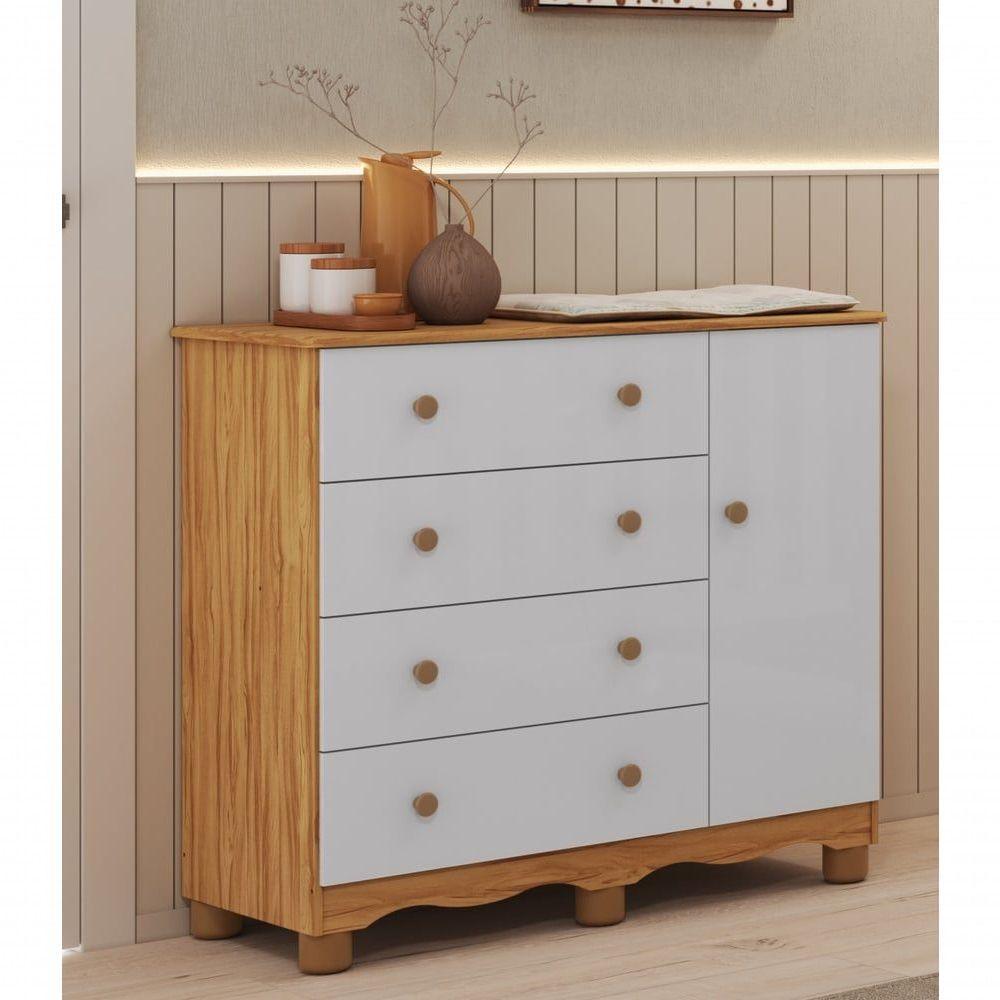 Comoda Junior New 1 Porta 4 Gavetas - Moveis Peroba Amendoa-branco - 4