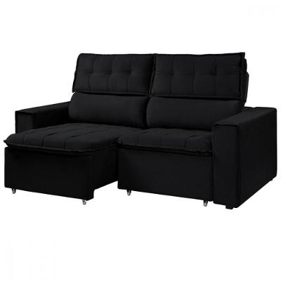 Sofá Para Sala Reclinável Estofado Cancún 200cm Veludo Preto