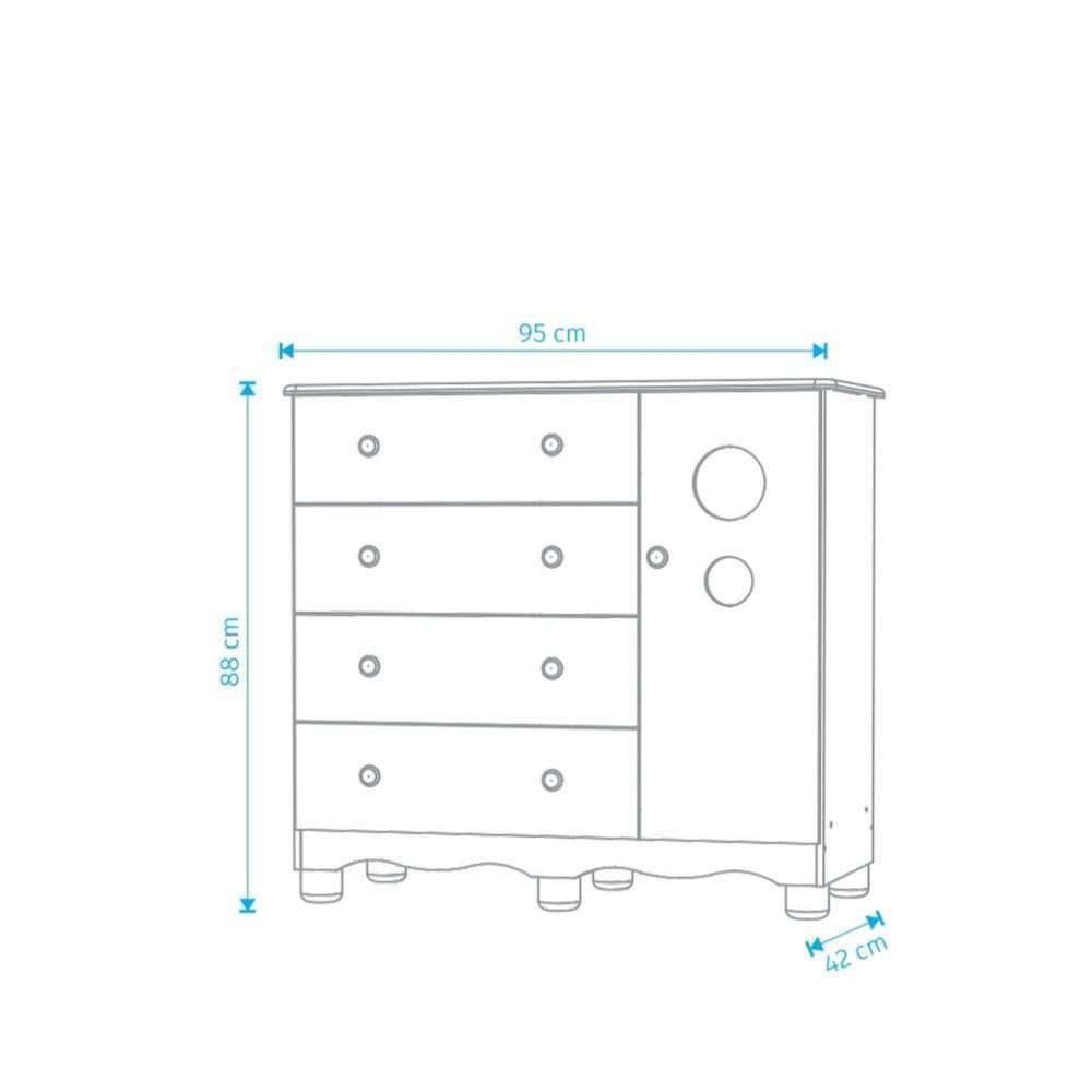 Comoda Infantil 1 Porta 4 Gavetas Bolinha - Moveis Peroba Branco Brilho - 2