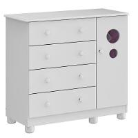 Comoda Infantil 1 Porta 4 Gavetas Bolinha - Moveis Peroba Branco Brilho - 1