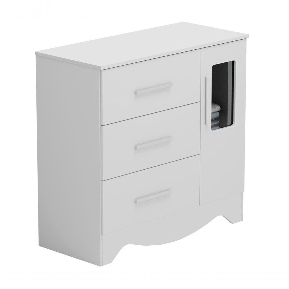 Comoda Popy Retro 1 Porta 3 Gavetas - Moveis Peroba Branco Brilho - 1