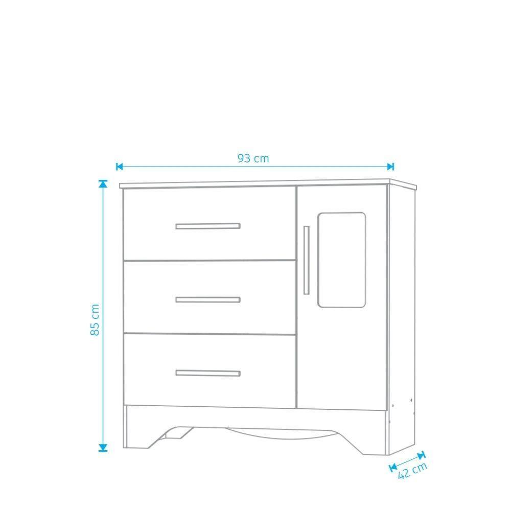 Comoda Popy Retro 1 Porta 3 Gavetas - Moveis Peroba Branco Brilho - 2