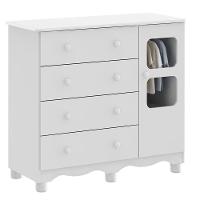 Comoda Infantil 1 Porta 4 Gavetas Uli - Moveis Peroba Branco Brilho - 1