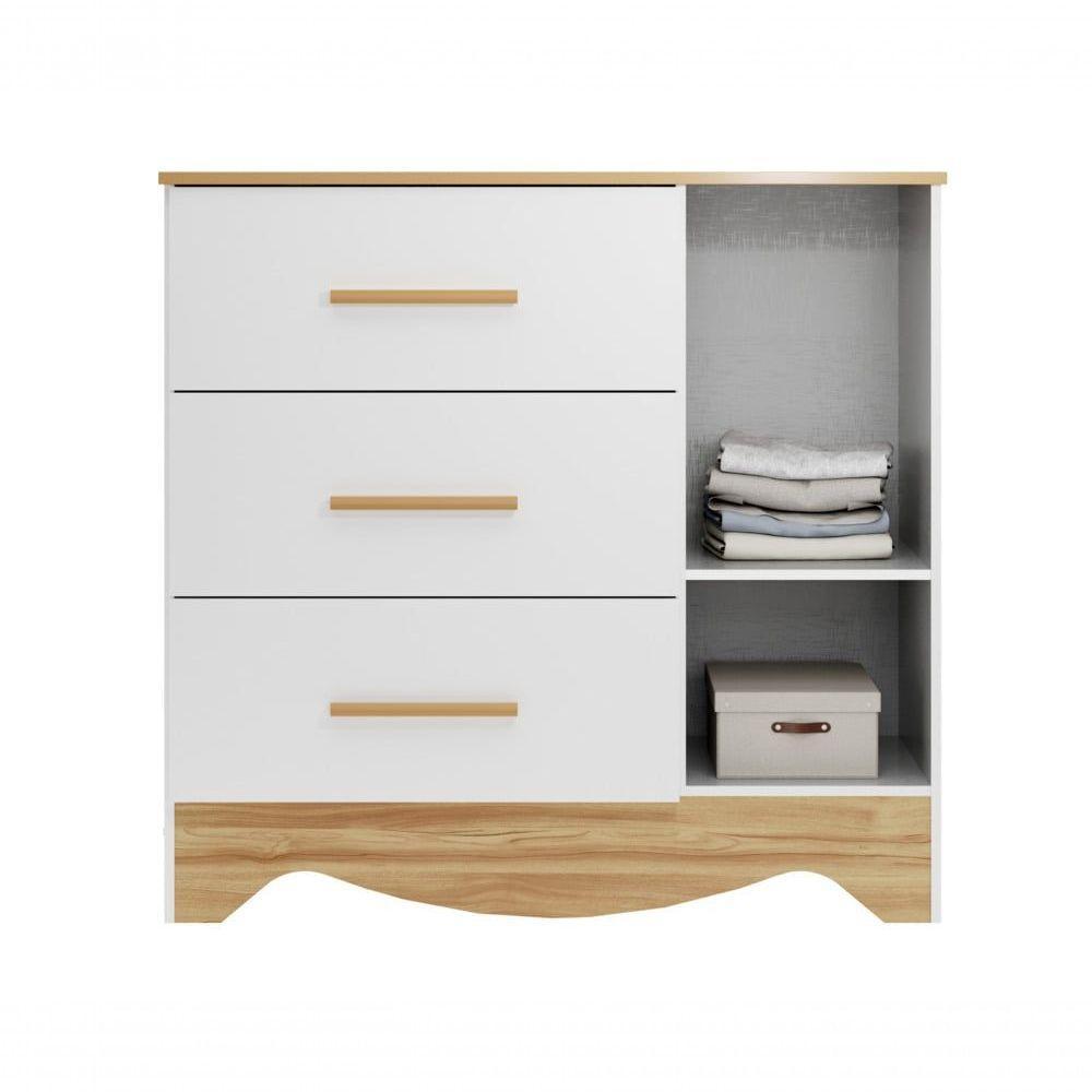 Comoda Popy Retro 1 Porta 3 Gavetas - Moveis Peroba Amendoa-branco - 3