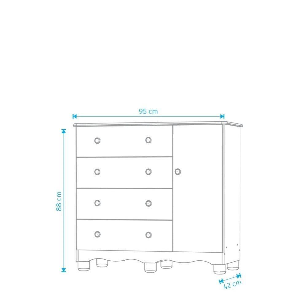 Comoda Junior New 1 Porta 4 Gavetas - Moveis Peroba Branco Brilho - 3