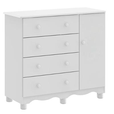 Comoda Junior New 1 Porta 4 Gavetas - Moveis Peroba Branco Brilho
