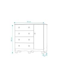 Comoda Junior New 1 Porta 4 Gavetas - Moveis Peroba Branco Brilho - 3