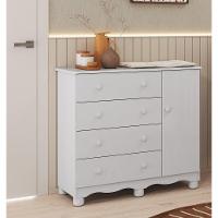 Comoda Junior New 1 Porta 4 Gavetas - Moveis Peroba Branco Brilho - 4