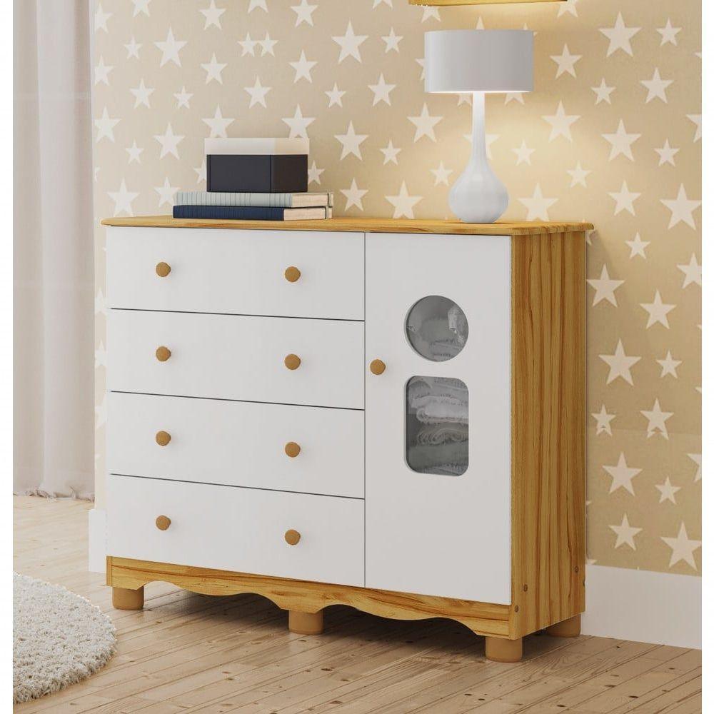 Comoda Infantil 1 Porta 4 Gavetas Tedy - Moveis Peroba Amendoa-branco - 2