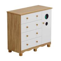 Comoda Infantil 1 Porta 4 Gavetas Bolinha - Moveis Peroba Amendoa-branco - 1