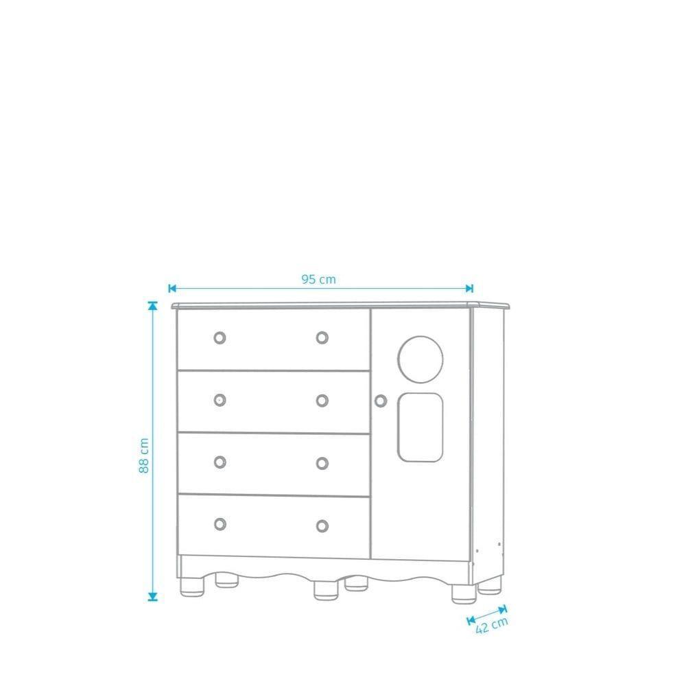 Comoda Infantil 1 Porta 4 Gavetas Tedy - Moveis Peroba Branco Brilho - 3