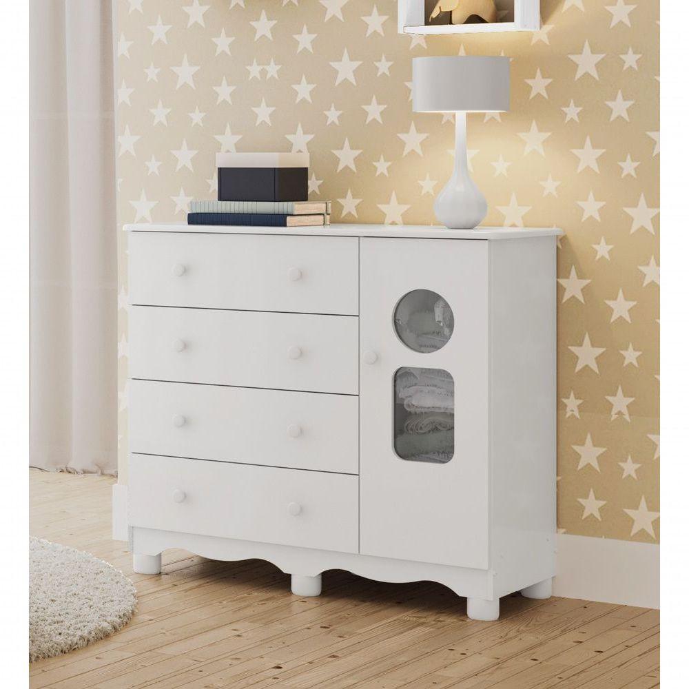 Comoda Infantil 1 Porta 4 Gavetas Tedy - Moveis Peroba Branco Brilho - 5