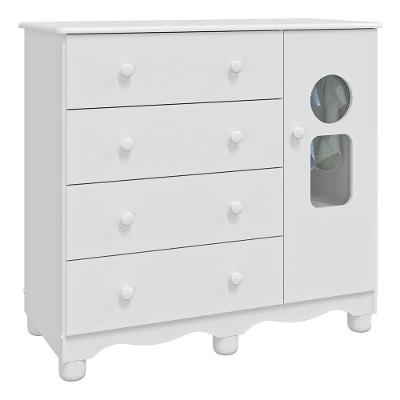 Comoda Infantil 1 Porta 4 Gavetas Tedy - Moveis Peroba Branco Brilho