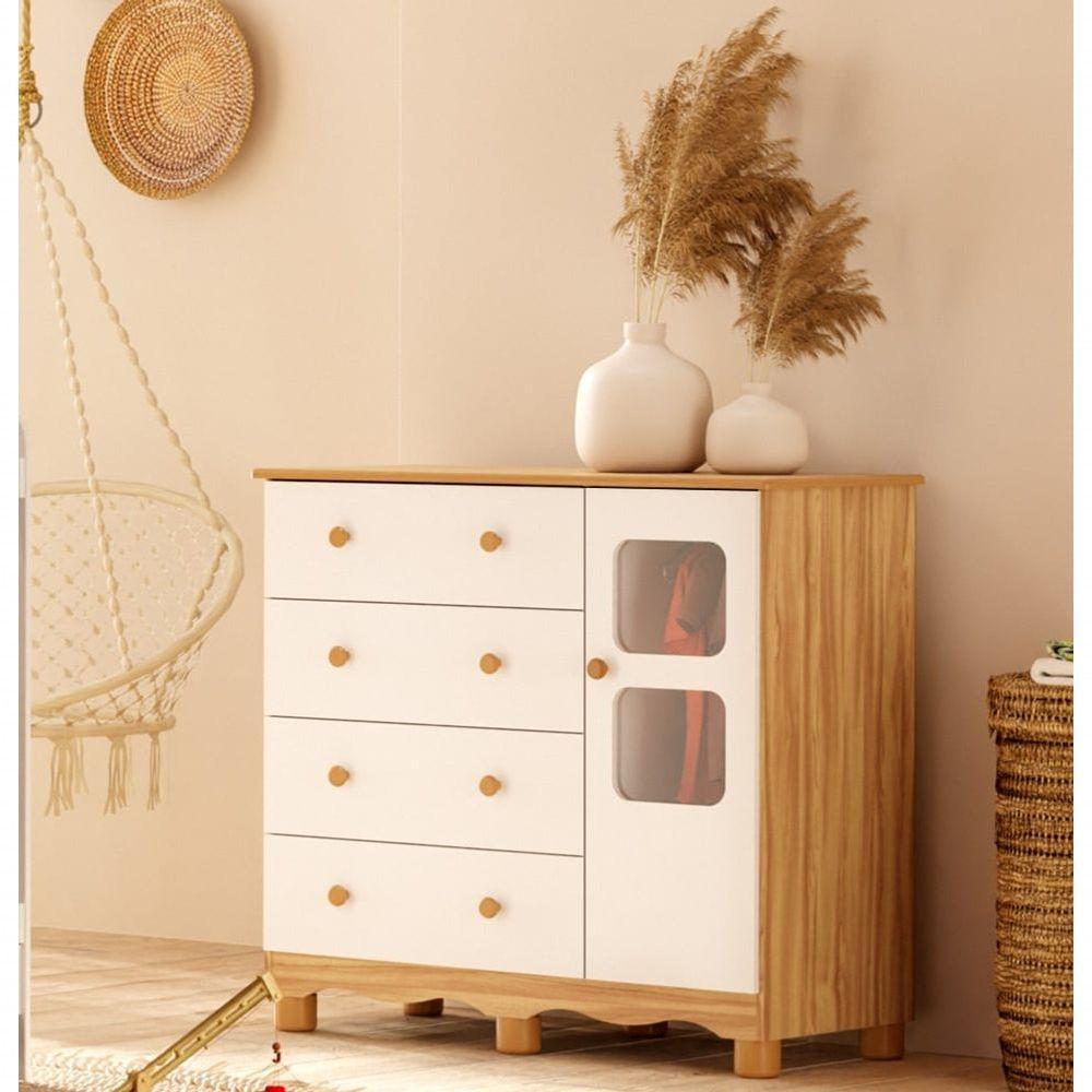 Comoda Infantil 1 Porta 4 Gavetas Uli - Moveis Peroba Amendoa-branco - 3