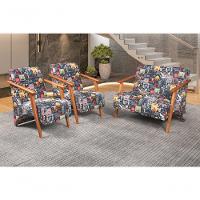 Conjunto Venus Braços Em Madeira Maciça 1 Namoradeira 2 Poltronas Estampada Unidecor Retro Bar 107 - 6