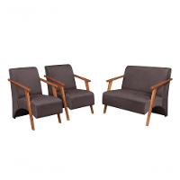 Conjunto Venus Braços Em Madeira Maciça 1 Namoradeira 2 Poltronas Suede Unidecor Marrom - 1