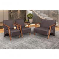Conjunto Venus Braços Em Madeira Maciça 1 Namoradeira 2 Poltronas Suede Unidecor Marrom - 4