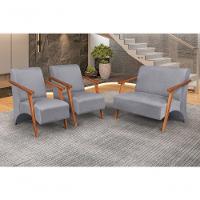 Conjunto Venus Braços Em Madeira Maciça 1 Namoradeira 2 Poltronas Suede Unidecor Grafite - 4