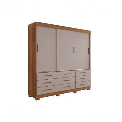 Guarda-roupa New Star 3 Portas 9 Gavetas 1,80 Salleto Cinamomo/off White