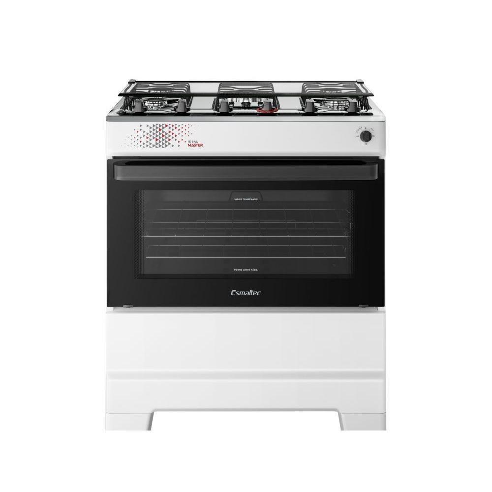 Fogão Esmaltec 5 Bocas Ideal Master Mesa Inox Tampa de Vidro Forno 84 Litros Branco T5ITB Bivolt - 1