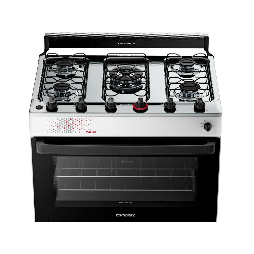 Fogão Esmaltec 5 Bocas Ideal Master Mesa Inox Tampa de Vidro Forno 84 Litros Branco T5ITB Bivolt - 4