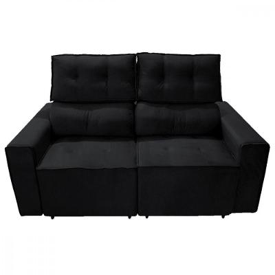 Sofá Para Sala Reclinavel Estofado Price 180cm Veludo Preto