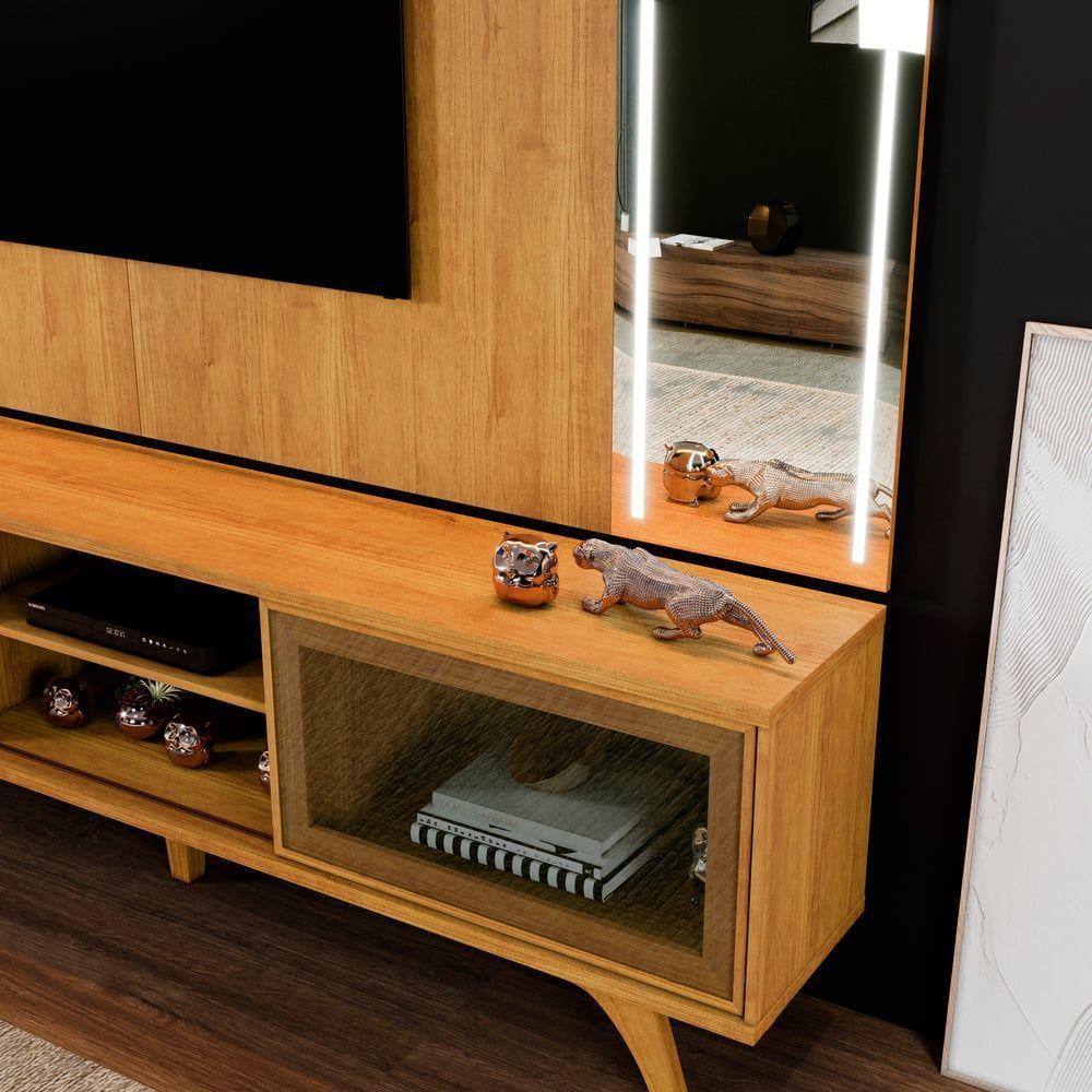 Rack Vitrum Com Painel Vitrum Com Espelho Led 218 Mavaular Naturale - 5