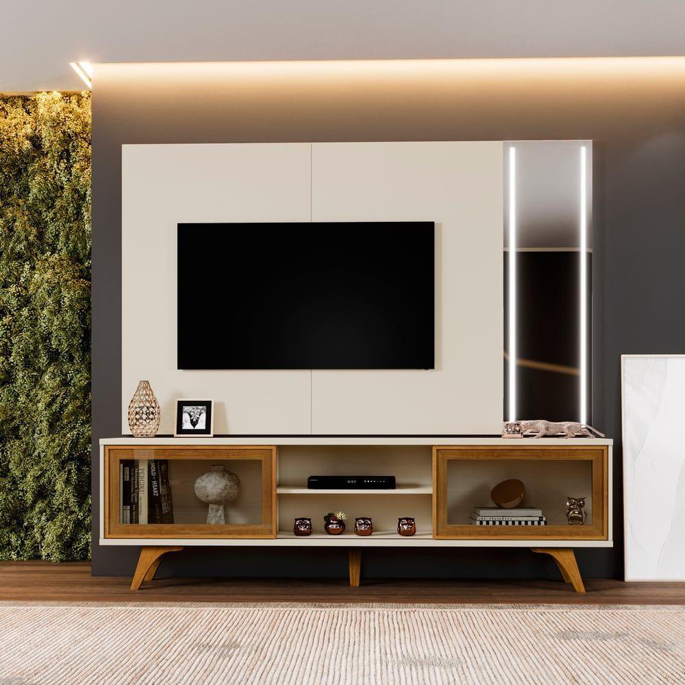 Rack Vitrum Com Painel Vitrum Com Espelho Led 218 Mavaular Off White - 5