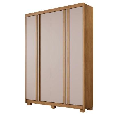 Guarda Roupa Casal Lisboa Ripado 4 Portas 3 Gavetas Cinamomo-off White MDF Benetil Móveis