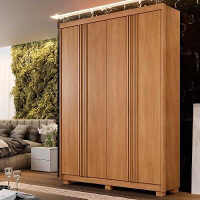 Guarda Roupa Casal Lisboa Ripado 4 Portas 3 Gavetas Cinamomo MDF Benetil Móveis