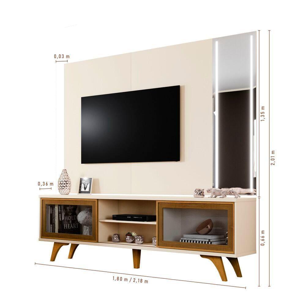 Rack Vitrum Com Painel Vitrum Com Espelho Led 218 Mavaular Off White - 2