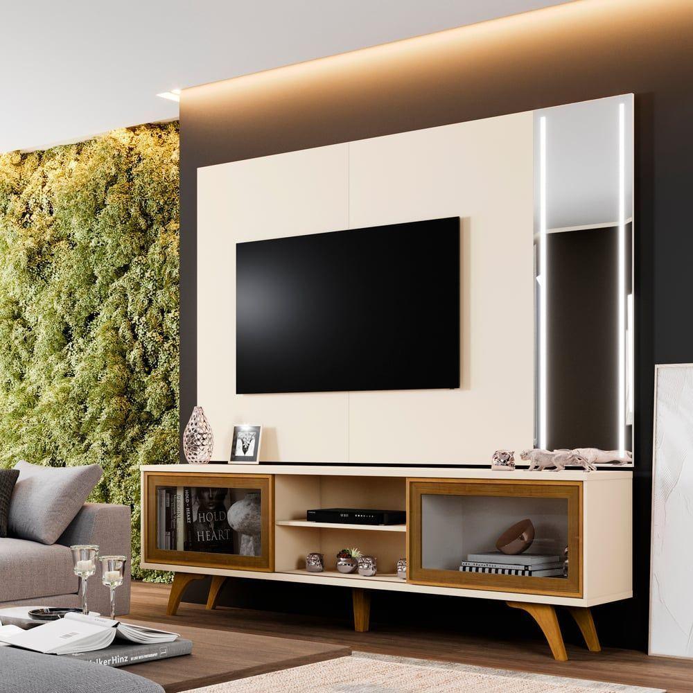 Rack Vitrum Com Painel Vitrum Com Espelho Led 218 Mavaular Off White - 5