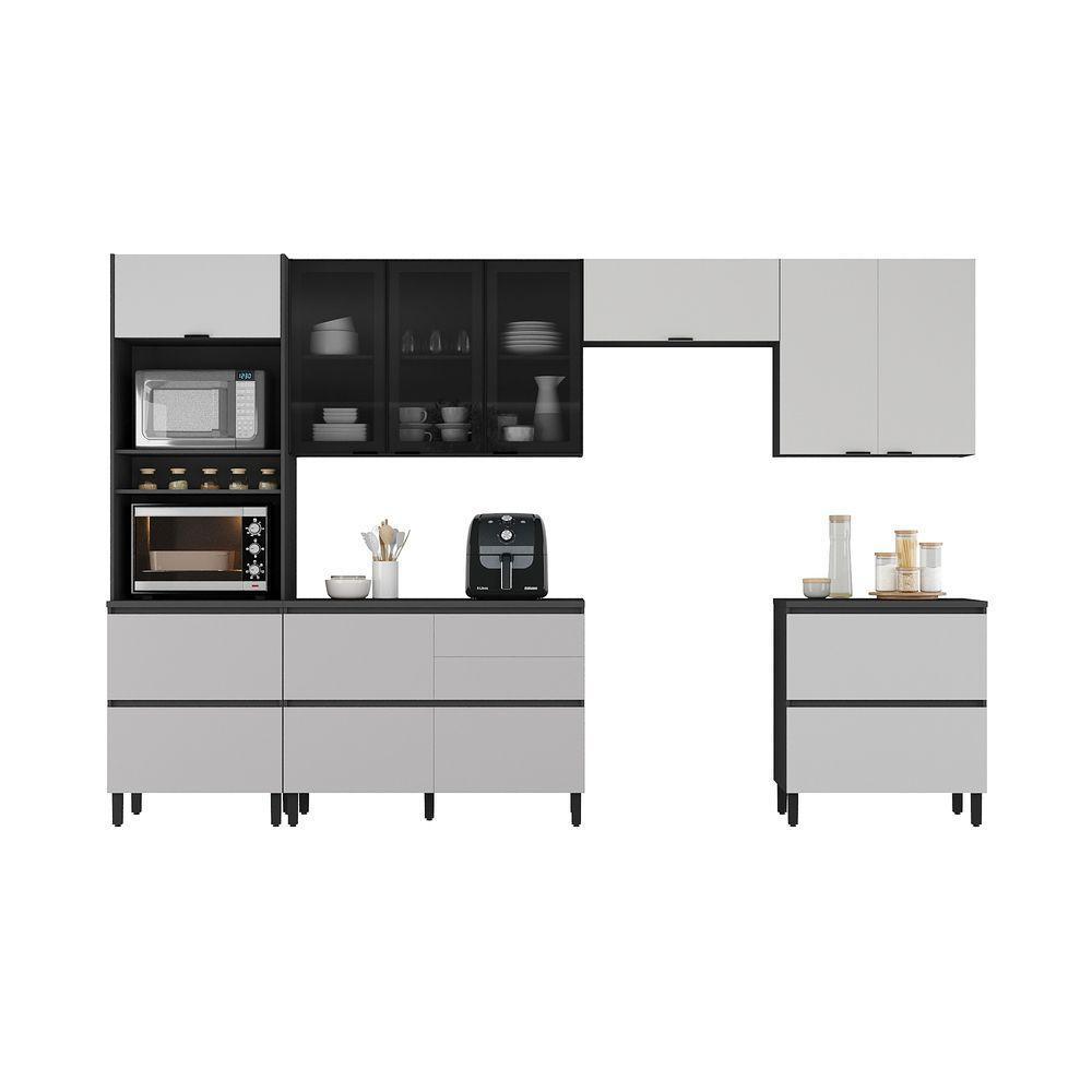 Cozinha Completa Itatiaia Lumina 350cm Paneleiro 2 Nichos Em Madeira Mdf Grafite-fendi - 1