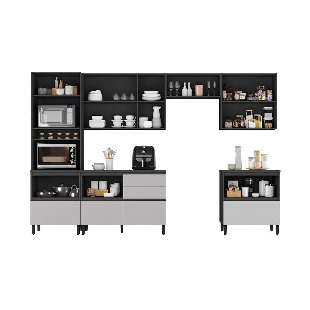 Cozinha Completa Itatiaia Lumina 350cm Paneleiro 2 Nichos Em Madeira Mdf Grafite-fendi - 2