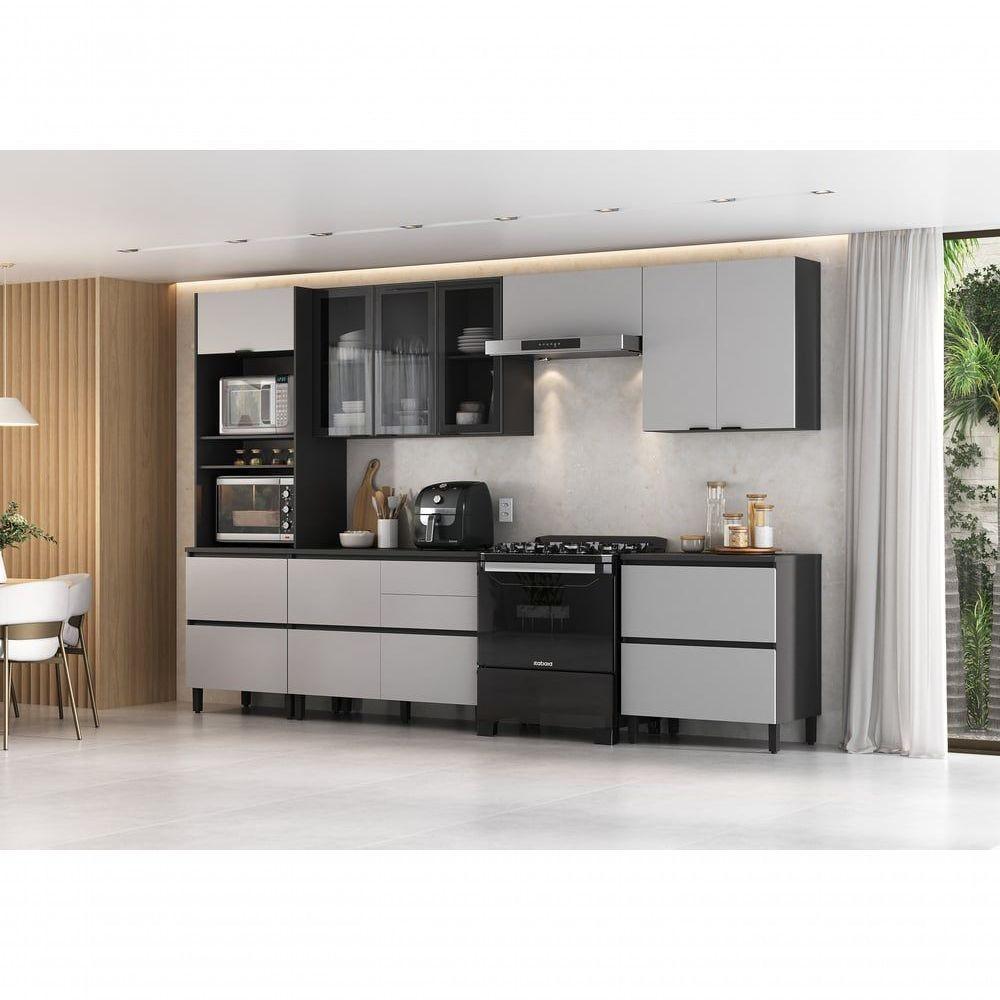 Cozinha Completa Itatiaia Lumina 350cm Paneleiro 2 Nichos Em Madeira Mdf Grafite-fendi - 9