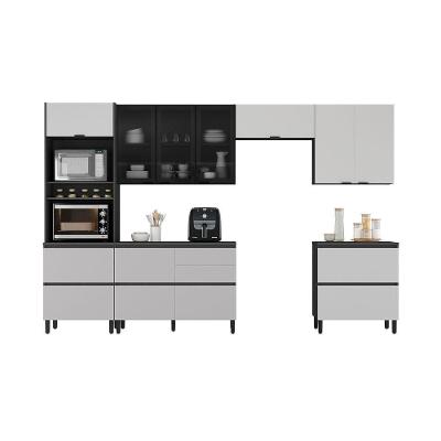 Cozinha Completa Itatiaia Lumina 350cm Paneleiro 2 Nichos Em Madeira Mdf Grafite-fendi