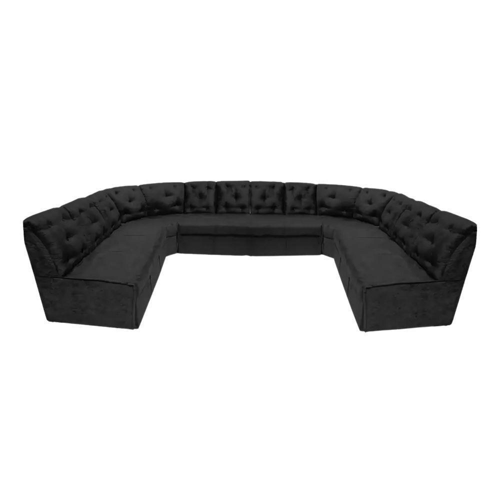 Sofá De Canto 12 Lugares Preto Espuma D33 Durável - 1