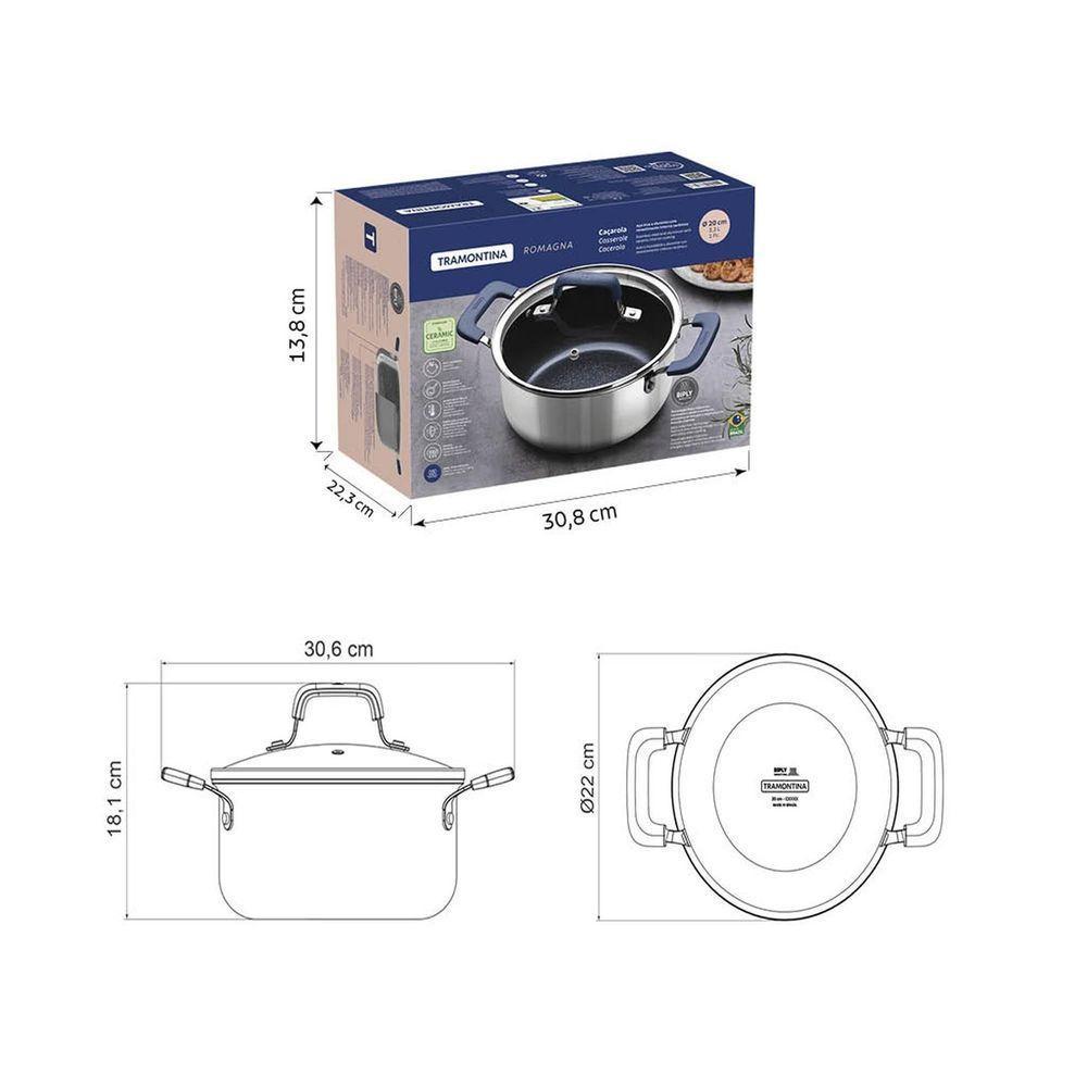 Caçarola Tramontina Romagna Em Aço Inox E Alumínio Cerâmico Black Stone 20 Cm 3,2 L Tramontina - 6