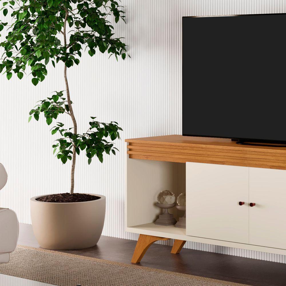 Rack Madrid 2 Portas Detalhe Ripado - Mavaular Off White-naturale - 4