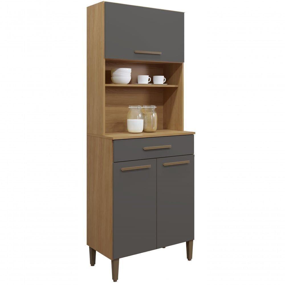 Kit Cozinha Itália 03 Portas E 01 Gaveta Arte Móveis Cinamomo/grafite - 1