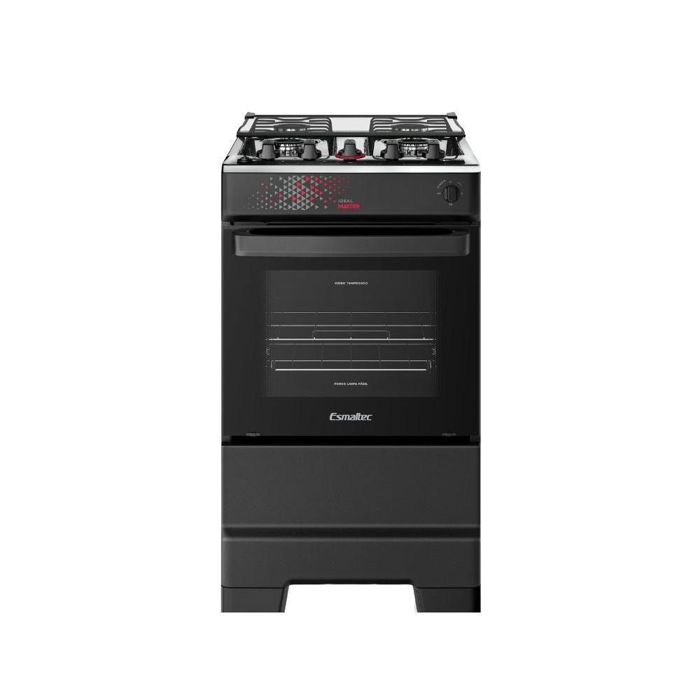 Fogão Esmaltec 4 Bocas Ideal Master Mesa Inox Tampa de Vidro Forno 50 Litros Preto T4ITP Bivolt - 1