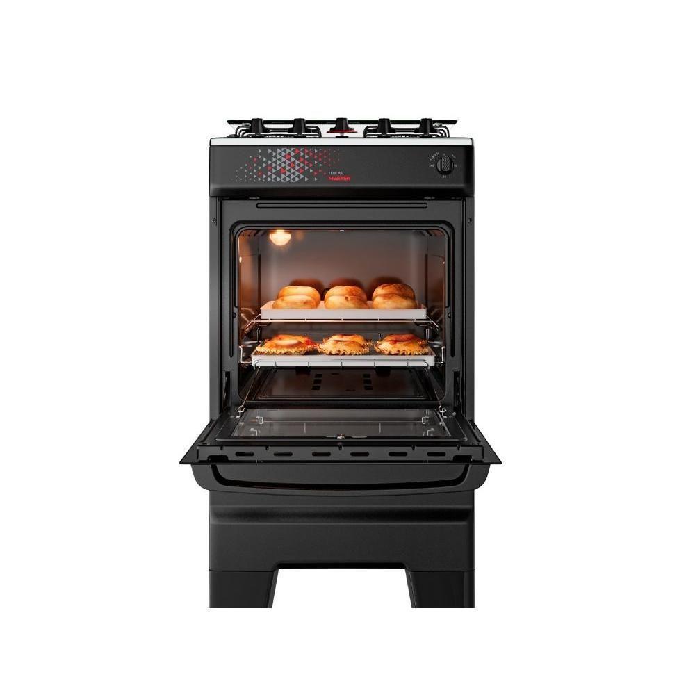 Fogão Esmaltec 4 Bocas Ideal Master Mesa Inox Tampa de Vidro Forno 50 Litros Preto T4ITP Bivolt - 4
